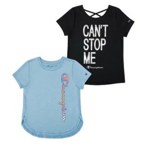 Champion Girls' 2 Pack Active Top Black/Candid Blue Size 5/6